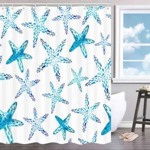 Starfish tenda doccia moderna tessuto 70-84 pollici tenda doccia lunga e set tappeto - Foto 1 di 10