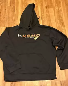 Felpa nera con cappuccio United States Marine Corp USMC Under Armour da uomo taglia Large - Foto 1 di 6