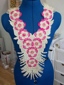 colletto giogo cristallo rosa oro ricamo pizzo applicazione patch motivo - Foto 1 di 1