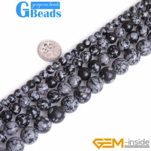 Piedra de obsidiana redonda natural con copo de nieve cuentas sueltas fabricación de joyas agujero grande de 15 - Imagen 1 de 17