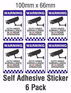 6 PACK Warning CCTV Security Surveillance Camera Decal Sticker Sign 66mmx100mm - Bild 1 von 3