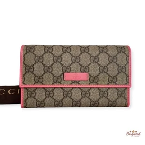 Authentische Gucci Geldbörse braun/rosa GG Plus Monogramm kontinentale Klappe dreifach faltbar - Bild 1 von 13