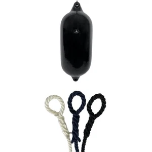 1 x HURRICANE Boat Fender: Black PM08 - FREE SPLICED END 10MM ROPE - Picture 1 of 2