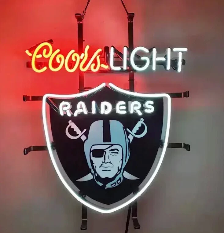 Las Vegas Raiders Coors Light Beer 20"x16" Neon Sign Bar Real Glass Light Club - Image 1 of 1
