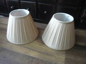 Pair of Cream Colored Pleated Fabric Lamp Shades BEAUTIFUL !!!