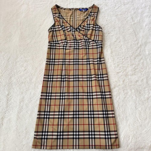 BURBERRY Barberly Blue Label pezzo unico senza maniche Nova Check beige linea A