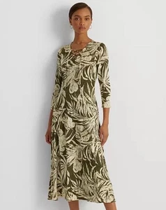 Lauren Ralph Lauren Dress 8 Black Label Women's Palm Leaf Print Jersey Midi - Picture 1 of 7