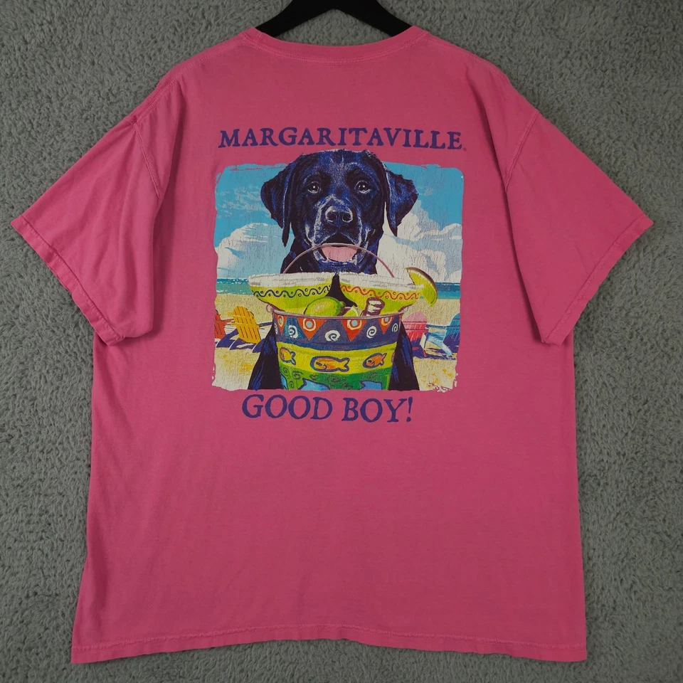 Camisa Margaritaville Para Hombre XL Rosa Good Boy Negra Laboratorio Cuello Redondo Manga Corta Foto 1 de 4
