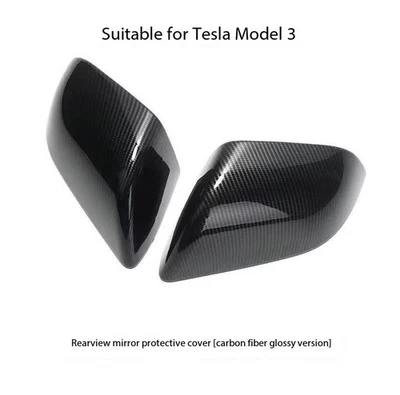 Capa de espelho retrovisor de fibra de carbono adequada para Tesla Model 3 e espelho retrovisor - Imagem 1 de 4