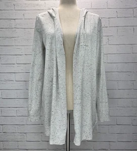 Ann Taylor LOFT Womens Open Front Hoodie Cardigan Sweater Flecked Dot Sz M Gray - Picture 1 of 11