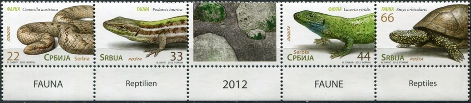Serbia 2012. Fauna - Reptiles (V) (MNH OG **) Block of 4 stamps and 1 label — 第 1/1 张图片
