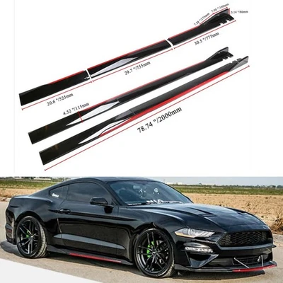 For Ford Mustang Glossy Black 2m/78.7" Side Skirt Extensions Rocker Lip Foto 1 de 4