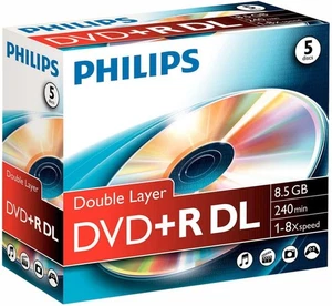 PHILIPS - 8x Speed Double Layer DVD+R DL Blank DVDs - Jewel Case 5 Pack - Picture 1 of 1