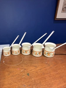 VINTAGE KARAOGLU  TURKISH COFFEE/MILK WARMER ENAMELWARE SET OF 5 1970 - Picture 1 of 14