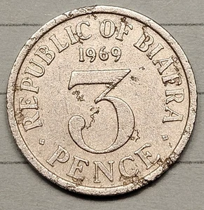 Biafra Independent Republic 3 Pence 1969. KM#1. Rare 3d coin. Palm Tree. 1 Year. - Picture 1 of 2