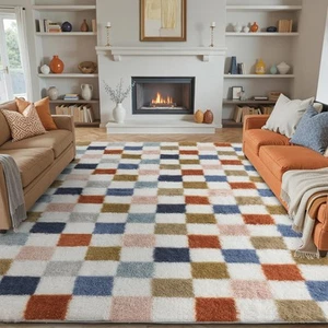 Checkered Rug 6x9 for Living Room, Modern Rainbown Shag Rug Washable Non-Slip... - Picture 1 of 7