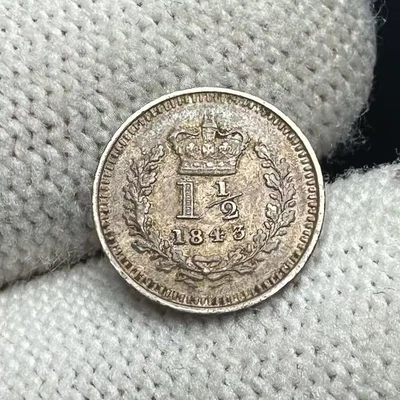 1843 Victoria Colonial Three Half Pence (1 And 1/2 Pence) Silver Coin - XF - Image 1 of 2