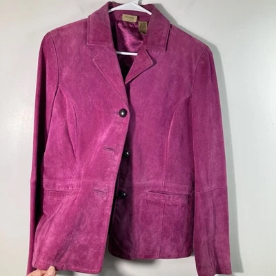 Chaqueta Blazer Ruff Tallada Rosa Gamuza Mujer Talla L Cuello Único Pecho Foto 1 de 4