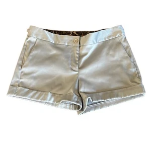Express Design Studio Silver Satin Shorts Woman Size 4 Trouser Style Cuffs - Picture 1 of 12