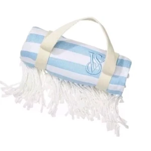 Victoria's Secret Beach Blanket Blue 34" x 64" Monogram Fringe Strap Sealed NEW - Picture 1 of 5