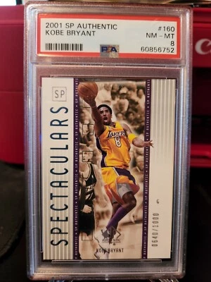 KOBE BRYANT 2001 SP AUTHENTIC #160 SP SPECTACULARS /1000 PSA 8 LAKERS NBA HOF - Image 1 of 2