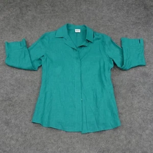 Armani Shirt Womens 44 Button Up Linen Green Long Sleeve Italy - Picture 1 of 10