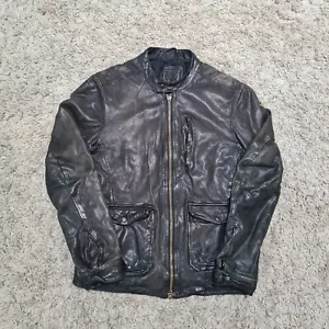 Allsaints Leather Jacket Mens Medium Brown Bomber Soft Lamb Leather Full Zip - Picture 1 of 10