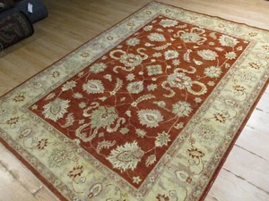 6x9 AFGHAN-REFUGEE Geometric Natural Vegetable Dye Hand-knotted Wool Rug 580322 - Picture 1 of 12