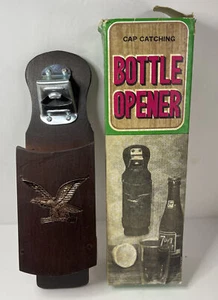 Cap Catching Bottle Opener Wooden Sliding Bottom Eagle Vintage Spencer’s Gifts - Picture 1 of 12
