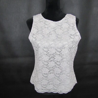 Camisa Top Blusa Pullover Karen Scott Cuello Redondo Mujer S Gris Floral Encaje Forrado Foto 1 de 4