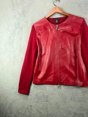 Chaqueta de cuero roja mediana vintage MAURICE SASSON para mujer mangas suéter tejida Foto 1 de 4