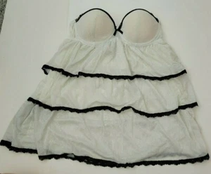 Womens Passions Forever Brand Off White Sparkle Black Trim Baby Doll Gown S L - Picture 1 of 9