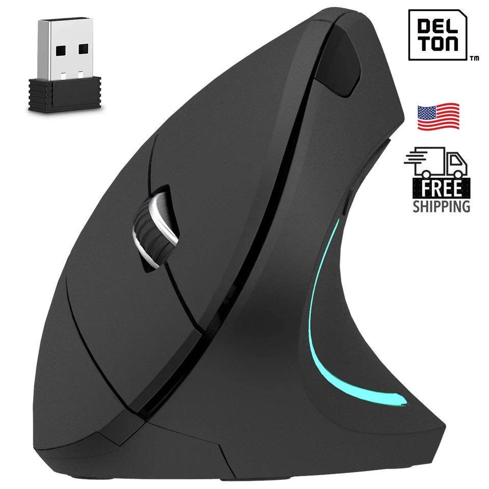 Delton S12 Vertical Ergonomic Wireless Mouse, 2.4G USB Connection Mouse - Black - Image 1 of 4