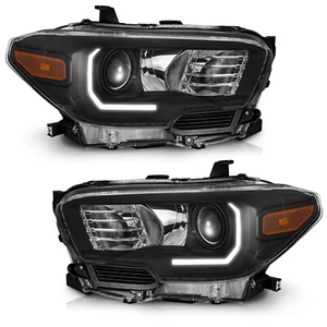 Pair Headlights Black Housing W/ LED DRL For 2016-2022 Toyota Tacoma Headlamps - Picture 1 of 8