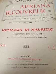 Partitura Adriana Lecouvreur-Cilea-Maurizio Aria "L'anima ho cansa"" N1106 1903 - Imagen 1 de 7