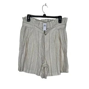 Banana Republic Women Shorts Striped Paper Bag Belted Waist Linen Blend Size 8 - Picture 1 of 11
