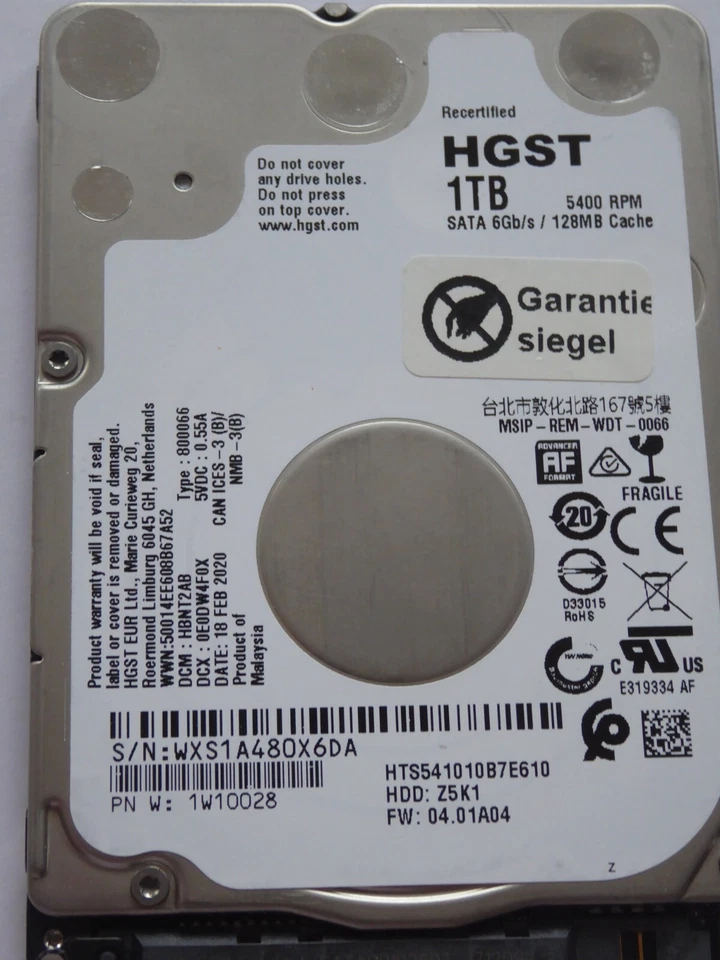 HGST HTS541010B7E610 DCM: HBNT2AB 18 FEB 2020 PN: 1W10028 Z5K1 - 1TB - Bild 1 von 1