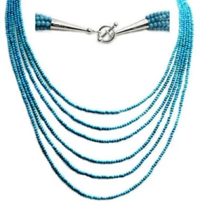 Multi-strand turquoise bead sterling silver toggle necklace - Picture 1 of 1