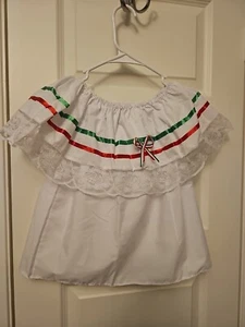 Girls Mexican White Blouse Top Peasant size 8 Red, White, Green - Picture 1 of 3