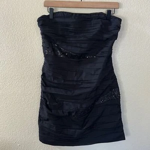 Mini Vestido de Cóctel Express Negro Plisado Ajustado Sin Tirantes Talla 10 - Imagen 1 de 12