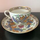 Very Rare Stunning Sampson Hancock Derby Gilded Tobacco Leaf Cup & Saucer.