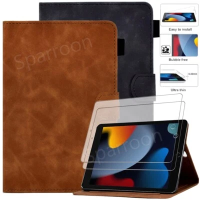Schutz Hülle für iPad 5/6/7/8/9. Gen 9.7" 10.2" Leder Tasche Cover Etui mit Glas - Bild 1 von 4