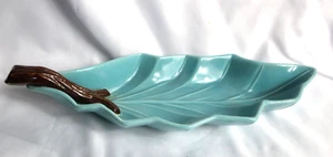 De colección Miramar of California Cerámica Verde azulado Marrón Tallo 12.5" Hoja Tazón Snack 1957 Usado en Excelente Condición - Imagen 1 de 10