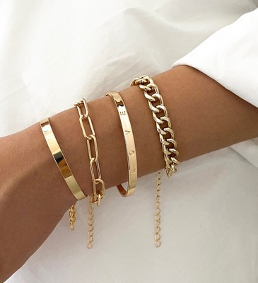 4pcs Bracelet Set Bangle Chain Boho Fashion J...