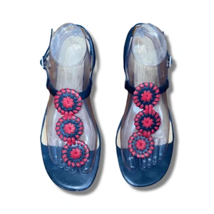 Jack Rogers Damengröße 9,5 Leder-Slingback-Sandalen schwarz rot flache Schuhe - Bild 1 von 8