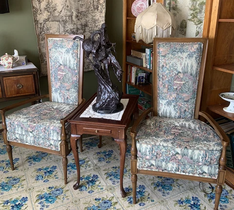 Sale! 1966 THOMASVILLE Dining Side High Back Throne Chairs Tapestry Traditional Cover