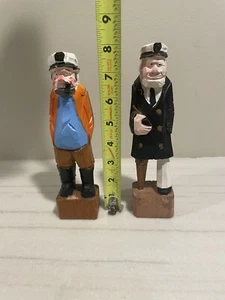 Vintage Hand Carved Wood Pirate Peg Leg & Captain Man Carving Folk Art Set of 2 - Picture 1 of 12