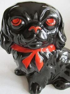 RARE CZECH ART DECO DITMAR URBACH, BLACK FIGURINE Pekinese POTTERY DOG 1930's - Picture 1 of 11