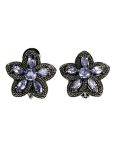 Ohrringe echter, natürlicher Tansanit & schwarzer Spinell massiv Sterlingsilber Blume - Bild 1 von 4