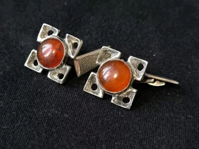 Designer Manschettenknöpfe 925 Silber Bernstein  Einer Bernhard Fehrn, Dänemark - Bild 1 von 4